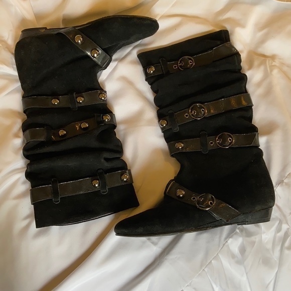Betsey Johnson studded suede slouch boots - Picture 1 of 4